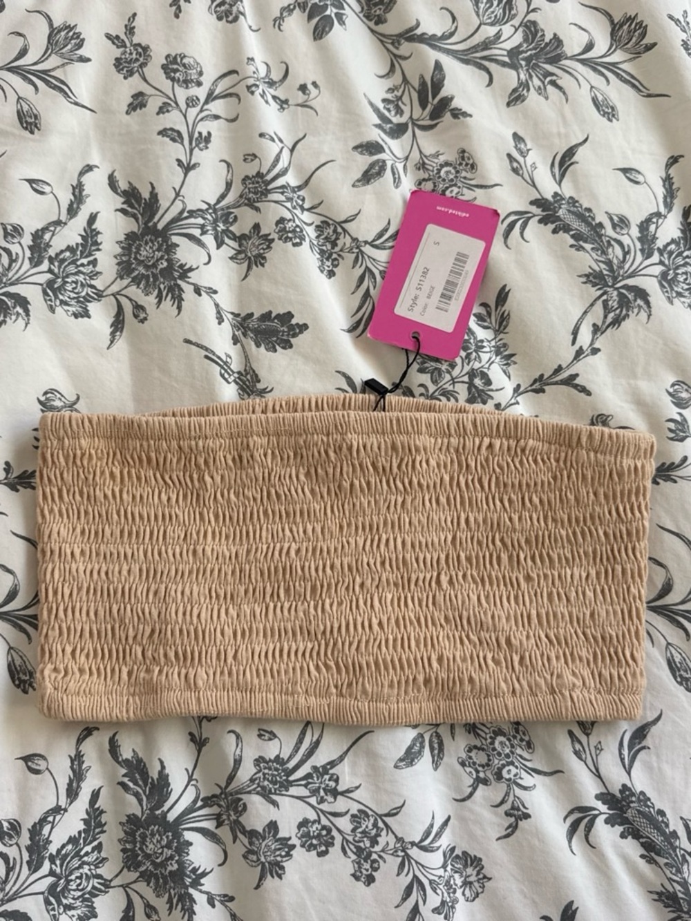 Edikted Beige Smocked Tube Crop Top